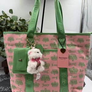 Juicy Couture Pink & Green Crown Tote Y2K Festival Bag Charm Set NWT